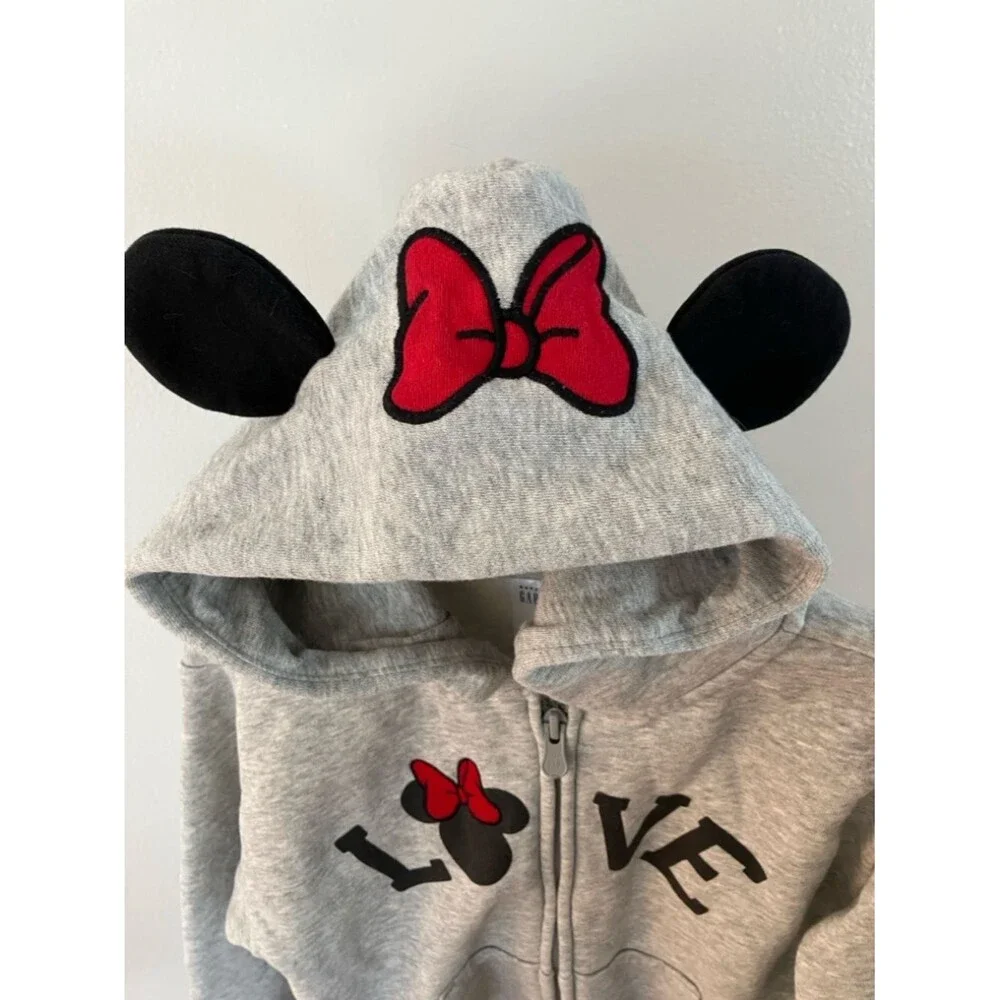 Gap x Disney 5y Minnie Mouse Grey Zip-Up Hoodie Red Bow and Ears